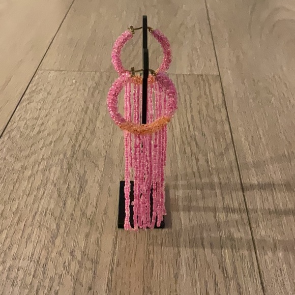 I Am Pink Beaded Hoop Earrings - Picture 5 of 5